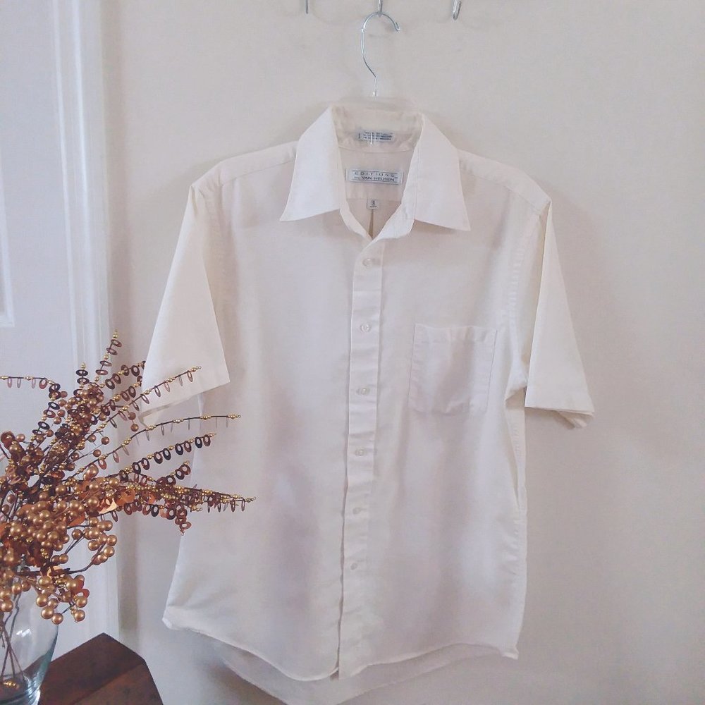 Van Heusen Cream Half Sleeve Button-Down Shirt